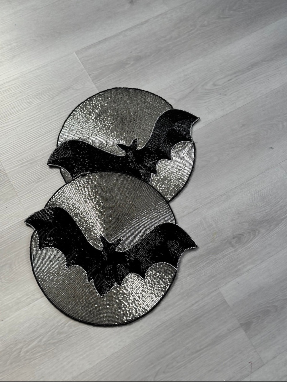 Tahari Black and Silver Sequin Bats placemats new